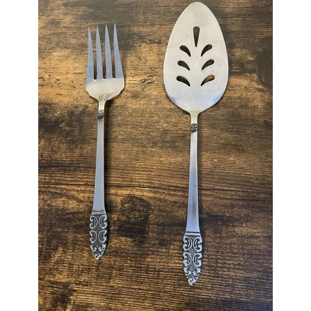 Oxford Hill OXH109  2 Piece  Serving‎ Fork Pie Server Floral Stainless Japan